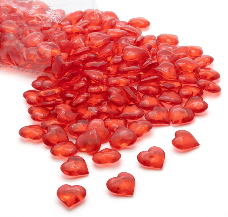 HEART SHAPE ACRYLIC - RED | 1-Pounds per BAG / 6-BAG per Case