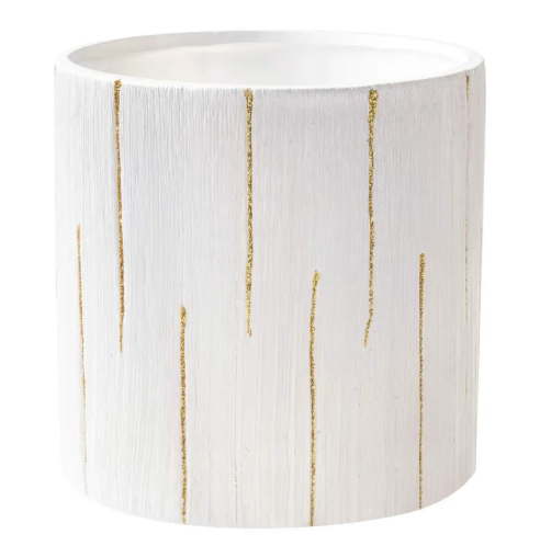 5" X 5" WHITE AND GOLD ETCH CERAMIC CYLINDER | 12-Piece per Pack