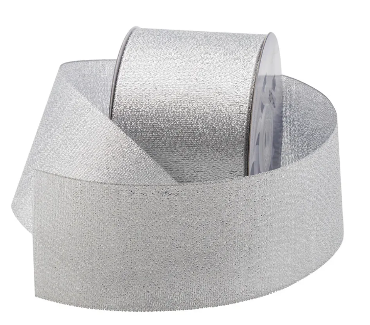 2 1/2" SILVER METALLIC RIBBON | 25-Yards per Roll / 12-Rolls per Case