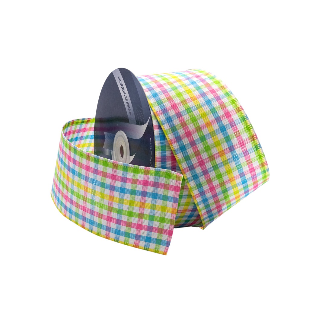 2 1/2" SPRING GINGHAM WIRED SHEER RIBBON | 25-Yards per Roll / 12-Rolls per Case