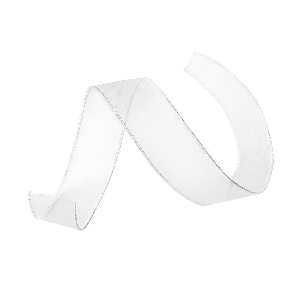1 1/2" WHITE WIRED SHEER RIBBON | 50-Yards per Roll / 12-Rolls per Case