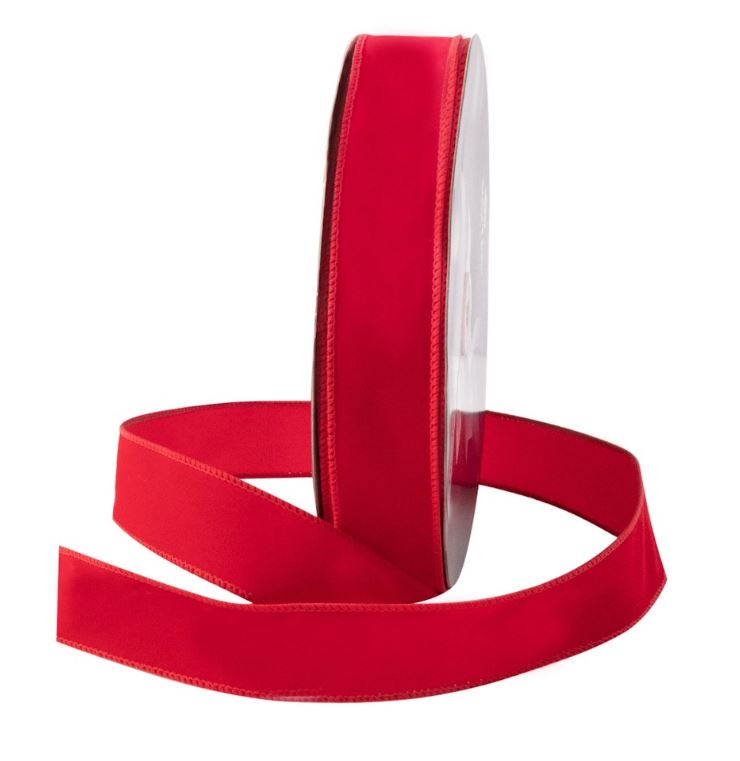 1 1/2" RED WIRED RED EDGE VELVET RIBBON | 50-Yards per ROLL