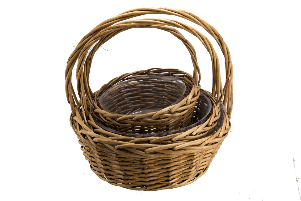 16",14",12", HONEY STAINED ROUND HANDLED WILLOW BASKET, SET OF 3 | 3-Piece per Pack / 4-Pack per Case