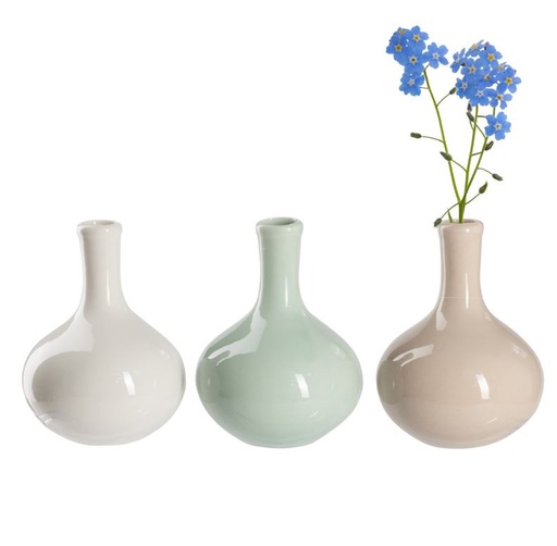 [CER-BD-2303] 0.80" X 5" WHITE, GREEN, & BEIGE BUD VASES, SET OF 3 | 1-Set per Pack / 6-Packs per Case