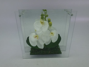 [SQ-ORCHIDW] HANGING GLASS ORCHID WHITE FLOWER | 12-Piece per Pack