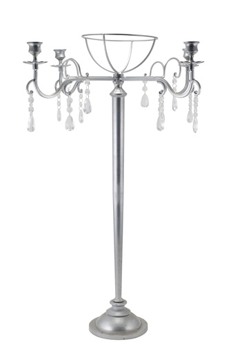 [R6265-SV] IRON CANDLEABRA 24" TALL - SILVER | 1-Piece per Pack