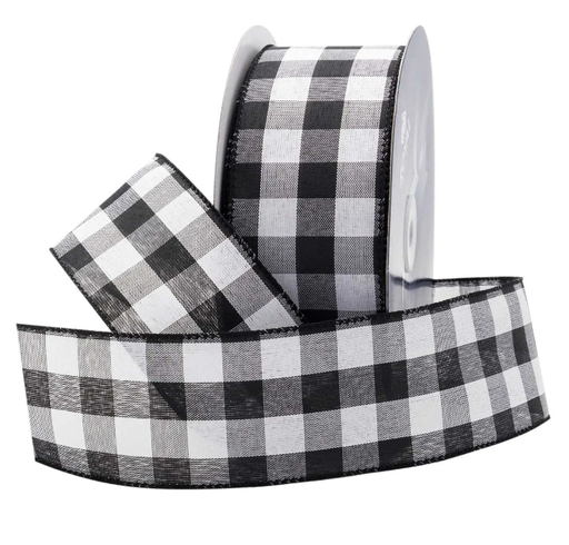 [40CHECK-BKWH] 2 1/2" WIRED BLACK/WHITE CHECKERED RIBBON | 50-Yards Per Roll / 12-Rolls Per Case