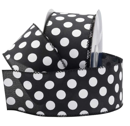 [40DOT-BK] 2 1/2" BLACK POLKA DOT WIRED EDGE  RIBBON | 50-Yards per ROLL / 12-ROLL per Case