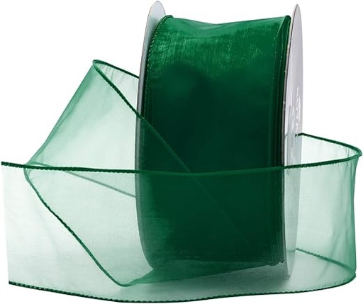 [40SHEER-DGRN] 2 1/2" DARK GREEN WIRED SHEER RIBBON | 50-Yards per Roll / 12-Rolls per Case