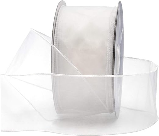 [40SHEER-WH] 2 1/2"  WHITE WIRED SHEER RIBBON | 50-Yards per Roll / 12-Rolls per Case