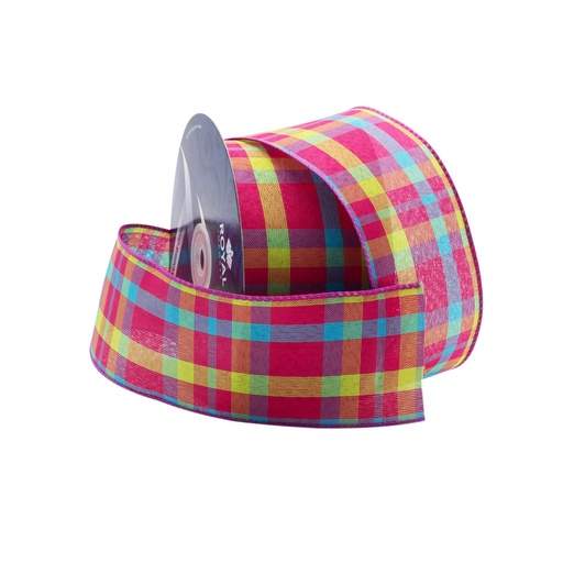 [40WIRED-SPCHECK] 2 1/2" SPRING PLAID WIRED SHEER RIBBON | 25-Yards per Roll / 12-Rolls per Case