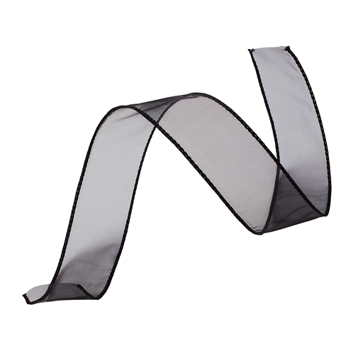 [9SHEER-BK] 1 1/2" BLACK WIRED SHEER RIBBON | 50-Yards per Roll / 12-Rolls per Case