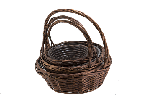 [9002RD-DS] SET OF 3 ROUND  HANDLED WILLOW BASKET 18",16",14" | 3-Piece per Pack / 4-Pack per Case